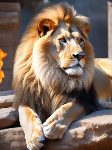 Peinture diamant lion broderie diamant point de croix cristal paysage 90x120cm