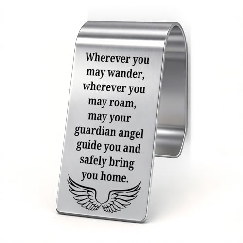 LAGZDFC Wherever You May Wander Wherever You May Roam Visor Clip for Cars, Travelers Prayer Gifts, Guardian Angel Driving Safety Car Accessories for New Driver, Driving Safety Visor Clip (Large)
