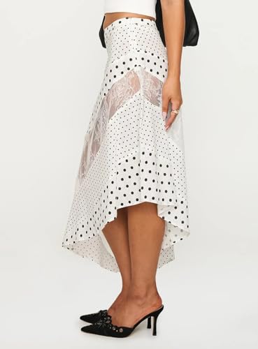 Women Y2K Maxi Skirt Coquette Hight Waist Lace Patchwork Irregular Hem Flowy Midi Skirt Summer Vacation Beachwear3