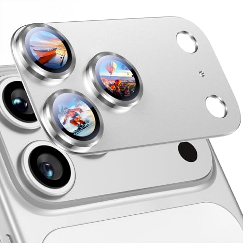 Uyiton Compatible with iPhone 17 Pro Max Camera Lens Protector - [Not Easy to Break][Strong Adsorption][Case-Friendly] Metal Tempered Glass Rear Camera Screen Cover - Silver