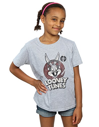 Looney Tunes Girls Bugs Bunny Circle Logo T-Shirt Sport Grey 9-11 Years