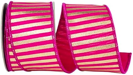 Reliant Ribbon Metallic Bars Fuchsia Deluxe Wired Edge, Fuchsia/Gold, 2-1/2 Inch, 5 Yards image 2