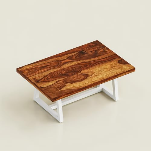 Image of Centre tabel /Tea Table Solid Wood Coffee Table for Living Room Wooden with White Metal Frame - Modern Rosewood and Teak, Coffee Table for Living Rooms bedrooms, & Apartments