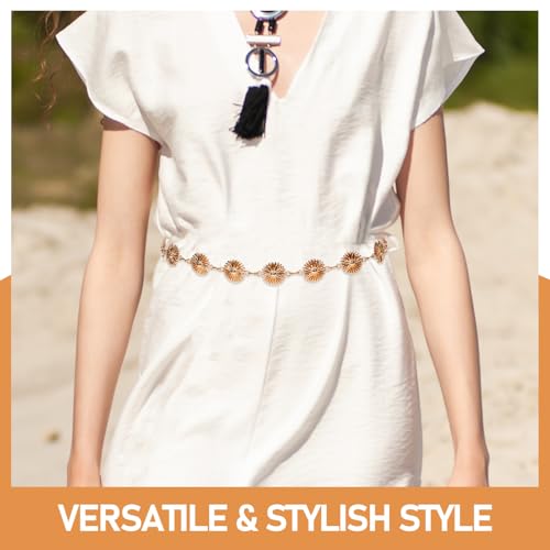 SAFIGLE Stylish Adjustable Metal Flower Carved Waist Chain Belt for Women Boho Vintage Design for and Formal Occasions Accessory for Enhancing Fashionable Looks4