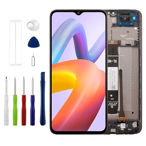 Duotipa [med ram] [ny] LCD-skärm, pekskärm, digitizer montering, ersättning för Xiaomi Redmi A1/Redmi A1+/Redmi A2 Redmi A2 + 6,52 tum med tekniska reparationsverktyg, kit-svart.