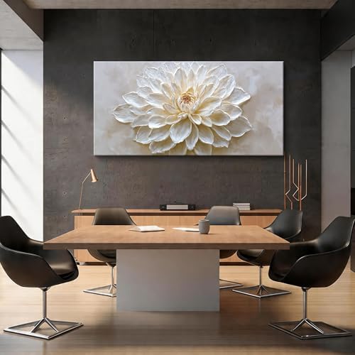 Large Modern Wall Art Prints Neutral White Lotus Canvas Wall Art Decor For Living Room White Flower Wall Decor Pictures For Bedroom Office Study Artwork For Walls Aesthetic Home Wall Decor 29 X 58 Inch — view 4