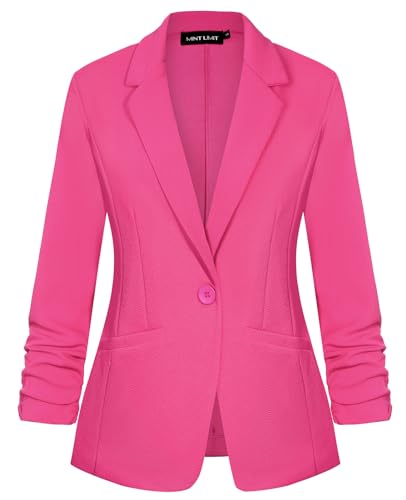 MINTLIMIT Womens 3/4 Sleeve Blazer Suit Jacket Casual Notched Lapel Jackets Blazer Formal Work Office,Pink,2XL