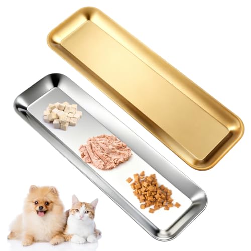 Ciotole per Gatti in Acciaio Inossidabile 304, Ciotola per Gatti Piatto Rettangolare, Ciotola Gatto, Larghe e Rettangolari, Basse, per Gatto e Cani di Piccola e Media Taglia
