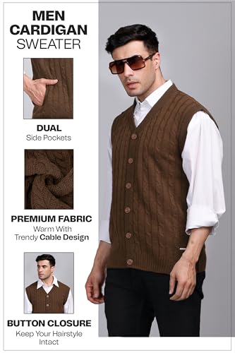 Image of V Neck Cardigans for Men - Woolen Sleeveless Sweater for Man Winter Wear