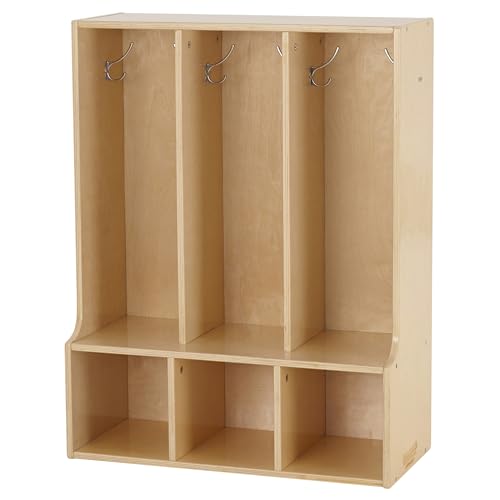 Back2School Express 3-Section Toddler Coat Locker with Bench, Natural