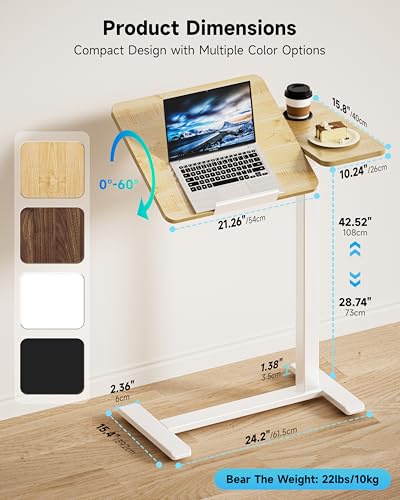 Image of BZIUM Overbed Bedside Table with Hidden Wheels, Adjustable Medical Tilt Top Hospital Bed Table Over The Bed, Rolling Desk Mobile Standing Desk (31.5x15.8, Maple)