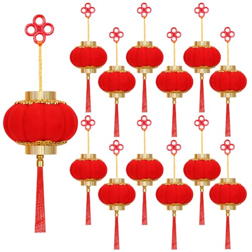 JUNEBRUSHS 16 PCS Red Chinese Lanterns Mini Chinese New Year Lantern Pendant Decorative Lucky New Year Hanging Ornaments for Spring Festival Tree Wedding Home Car Decor