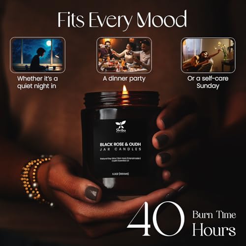 Image of Oudh Scent 100% Natural Soy Wax Smokeless Aromatherapy Jar Candle, 180g, Essential Oil Luxury Candle for Home Decor, 40+ Hour Clean Burn, Premium Gift for Bedroom & Living Space