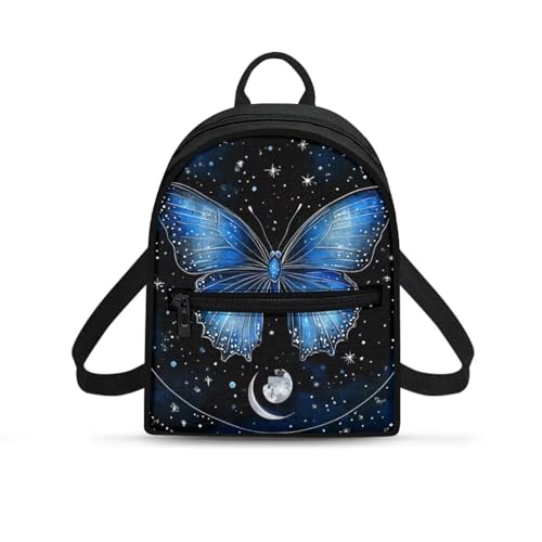 Yexignaon Butterfly and Moon Women's Fashion Backpack Lightweight Small Travel Bag Water-Resistant Daypack for Hiking Airplanes