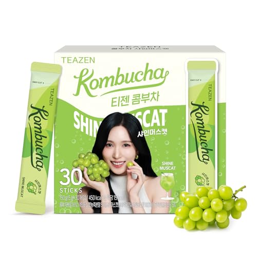 Image of TEAZEN Shine Muscat Kombucha Powder, Electrolyte & Hydration Drink Mix, Sugar Free, Live Probiotics & Prebiotics, On-the-Go 30 Packets, 5.29oz