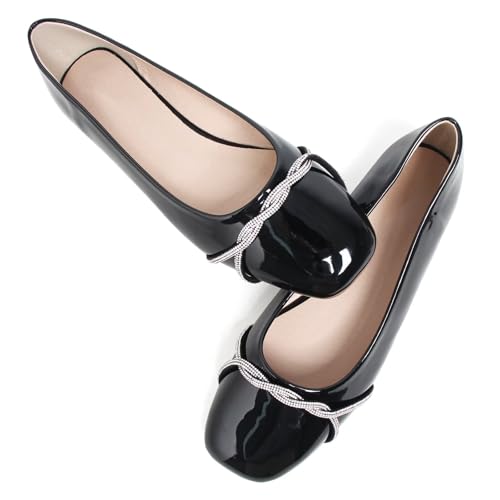 Image of TN TANGNEST Womens Casual Flats Fashion Chain Pointed Toe Ballet Flats Rhinestone Flats Comfort Slip On Dress Shoes