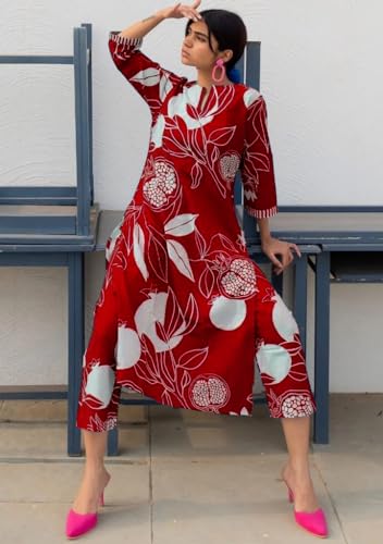Image of GoSriKi Women's Cotton Blend Straight Printed Kurta with Pant