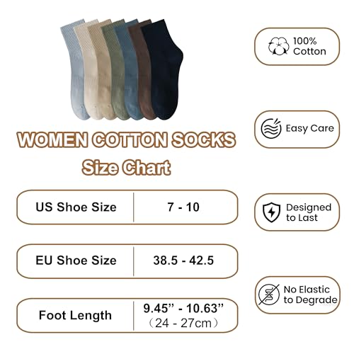 Image of Womens Cotton Anti-Pilling Quarter Crew Socks | Moisture-wicking, Odor-control, Lightweight, Office /gym, 7-pair, US 6-10