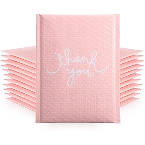 Switory Pink Poly Bubble Mailers Custom Designer Padded Envelopes Mailing Bags Cute Self Seal Adhesive Waterproof Padded Packaging, Thank You Mailers 6"x10", Bulk 25pcs Cover
