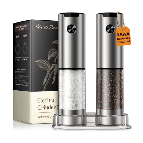 Electric-Salt-and-Pepper-Grinder-Set-Battery-Automatic-Salt-and-Pepper-Shaker-with-Adjustable-Coarseness-Large-Capacity-Pepper-Mill-with-LED-Kitchen-AppliancesBattery-Stainless-Steel