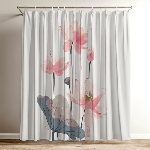 Rideau de douche rose lotus 100x120 en polyester imperméable - 2