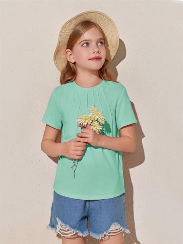 Image of Haloumoning Girls Pleated T Shirts Kids Summer Short Sleeve Fashion Tops Tees 5-14 Years
