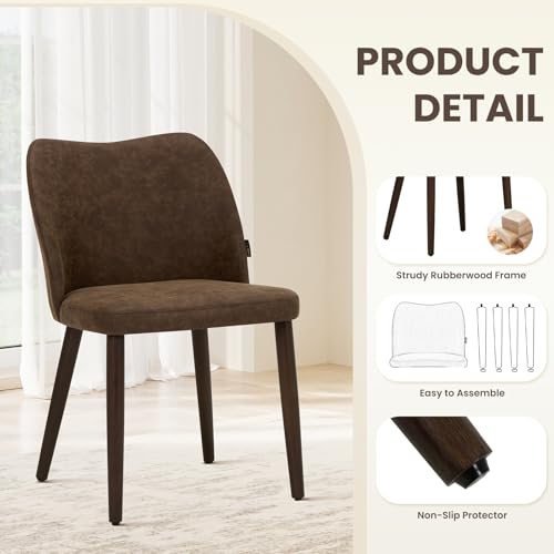 Image of Wooden Dining Chairs Set of 2, Upholstered Kitchen Dining Room Chair, Modern Fabric Farmhouse Dinner Chair for Restaurant & Cafe, Dark Brown