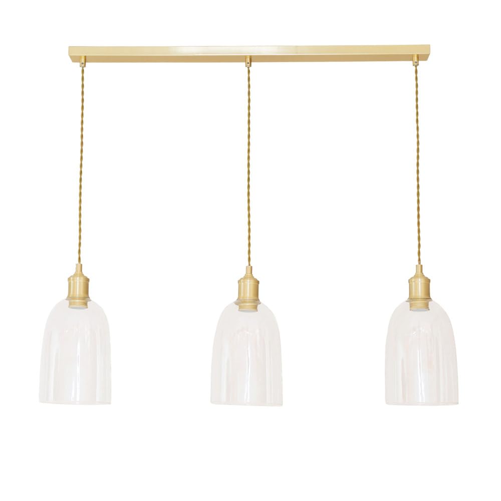 ValueLights | Kira Glass Dome 3 Drop Bar Brushed Gold Diner Ceiling Pendant Light with Bulbs | Pendent Light, Home Décor & Improvement Essential | Light Bulb Included | Includes Full Wired Fitting