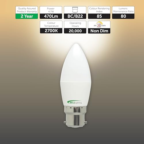 BELL Lighting B22 Bayonet Light Bulb LED Candle 6 Pack | Warm White 2700K | 470 Lumen 4.7 Watts | Energy Saving Candle LED Light Bulb | 40W Lamp Equivalent | Non-Dimmable - Image 3