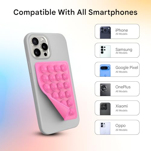 Image of Humble Suction Phone Sticker Silicone Grip, Sticky Phone Mount, Hands-Free Mobile Holder, Reusable Anti-Slip Stand for Mirror, Glass, Tile, Shower, All Smartphones for Selfies & Videos (Pack of 3)
