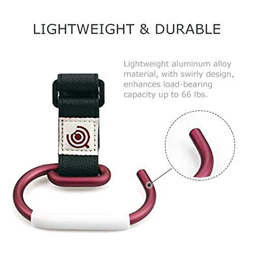 2 Pack Stroller Hooks Universal Bags Clips, Multipurpose Walker Rollator Hanger, Durable Aluminum Stroller Holders for Attaching Shopping Bag, Diaper Changing Bag (Red)