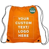 DISCOUNT PROMOS Custom Drawstring Backpacks Set of 100, Personalized Bulk Pack - Water Resistant, Pe