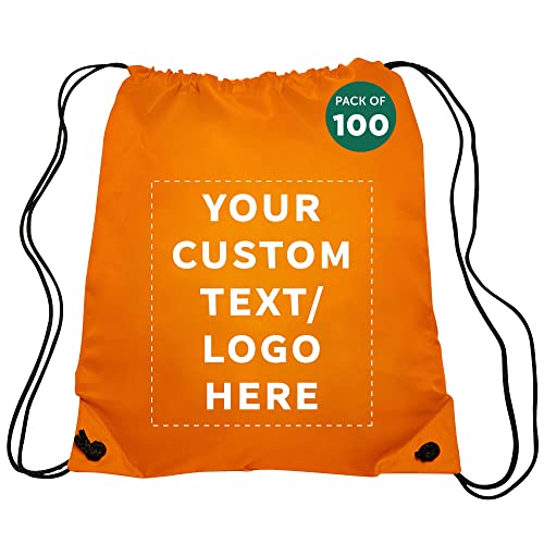 Discount Promos Custom Drawstring Backpacks Set Of 100, Personalized Bulk Pack - Water Resistant, Perfect For Gym, Camping, Beach, Outdoor Sports - Orange #TOP1
