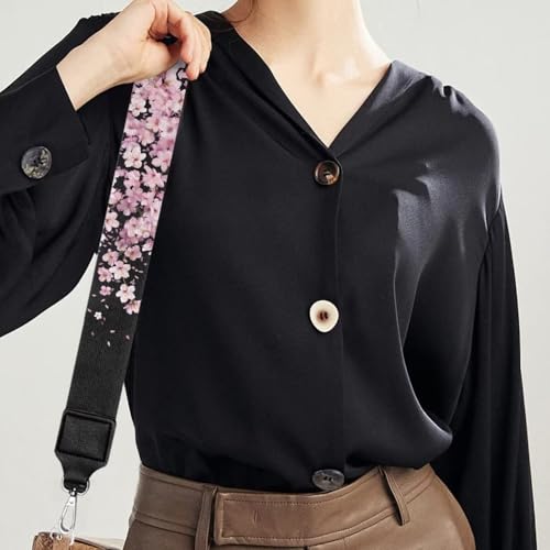 Image of Coldinair Cherry Blossom Wide Shoulder Strap Adjustable Replacement Belt Guitar Crossbody Bag Straps Handbag Strap Pink Floral Canvas Straps Luggage Strap