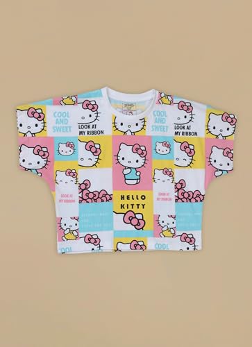 Image of Kidsville Official Hello Kitty Graphic Printed Relaxed Fit Cotton Tshirt for Girls