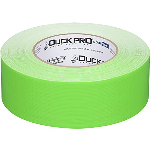 Image of Duck Pro by Shurtape General Purpose Grade, Specialty Grade, Fluorescent Cloth Duct Tape for Labeling, Floor Marking and Book Binding, 48mm x 60yd, 9.0 mil, Fluorescent Green, 1 Roll (105484)
