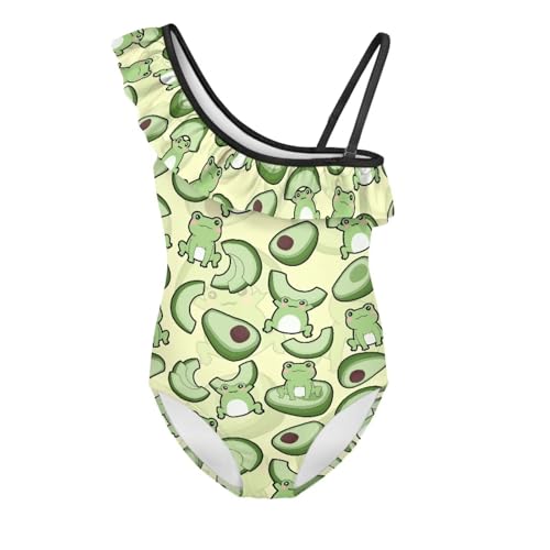 One Piece Swimsuit for Girls Ruffled Bathing Suit One Shoulder Straps Swimwear for Kids 3-14T