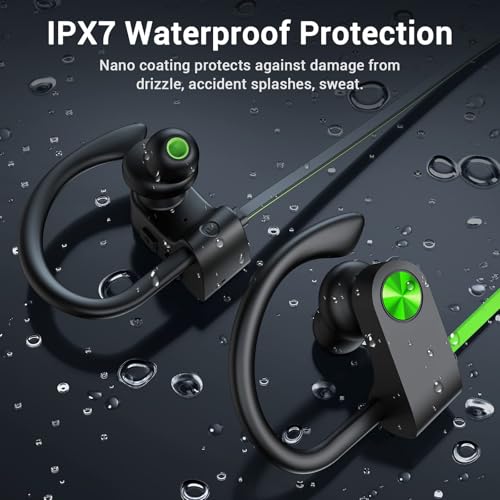 Image of Bluetooth Headphones, Bluetooth 5.3 IPX7 Waterproof Wireless Sports Earbuds for Workout Gym, 16 Hrs Playtime Running Headphones with Noise Cancelling Mic, HiFi Bass Stereo in-Ear Earphones