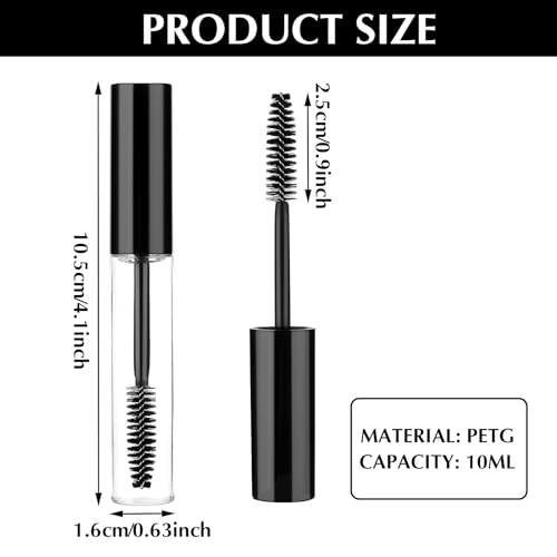 5Pcs Empty Mascara Tube and Eyelash Wand 10ml Eyelash Cream Clear Container Bottle Refillable Plastic Mascara Tubes Empty for Castor Oil with Inner Plug Avoid Leaking(Black) - Image 3