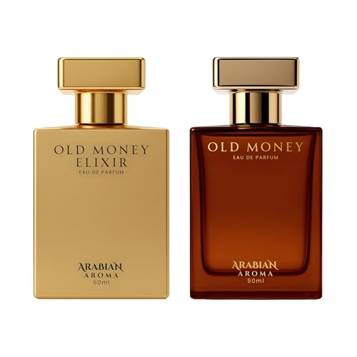Image of Arabian Aroma Old Money Elixir & Old Money Eau De Parfum for Men | Long Lasting Luxury Perfume | Warm Spicy & Sweet Fragrance with Cinnamon, Nutmeg & Vanilla | Premium Men's Perfume | (50Ml Pack of 2)
