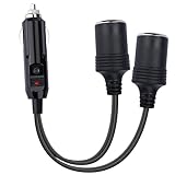 12V Double Cigarette Lighter Adapter, 1 to 2 Car Cigarette Lighters Splitter 2 Socket, 18AWG Dual Cigarettes Lighter Extension Cord with 10A Fuse, Car Charger Splitter