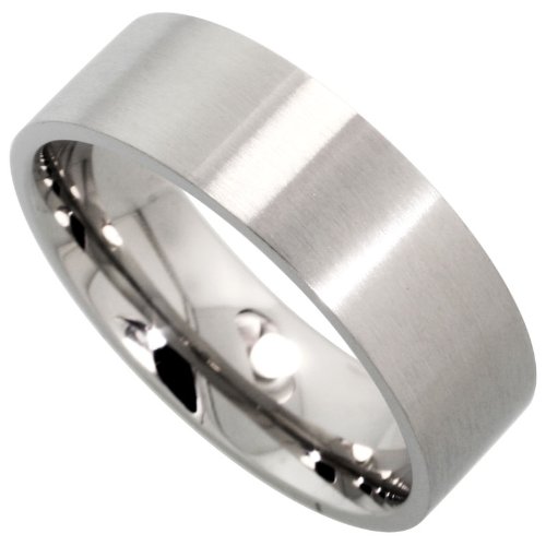 Sabrina Silver Stainless Steel Pipe Cut Flat 8mm Wedding Band/Thumb Ring Comfort fit High Polish Sizes 8-15