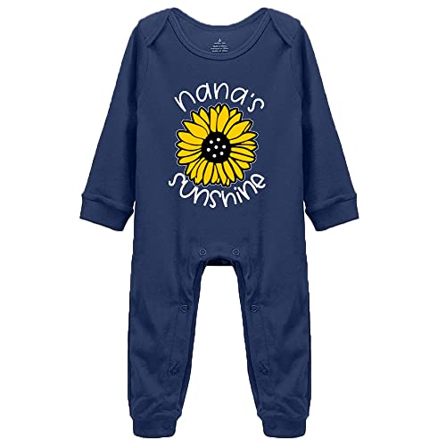 Nana's Sunshine - Fun Print Bodysuit Cute Baby Rompers 0-3 Months Long-Sleeved Rompers Navy Infant Bodysuit