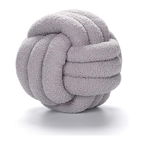 XVTRU Knot Ball Pillow Boucle Ball Throw Pillows Lamb Wool Handmade Knotted Ball Throw Pillows Home Decor Cushion Decorative Knotted Plush Pillow Cushion for Bedroom Sofa Couch Chair Light Grey 8.6" Cover