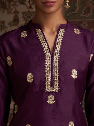 Image of INDO ERA Women's Embroidered Viscose Kurta Trouser With Dupatta Set (IEOUT3762)