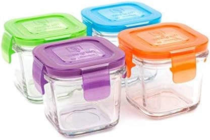 Wean Cube Glass Food Storage Garden Pack - Pack of Four (4), 4 oz Square containers Blue, Orange, Green, Purple
