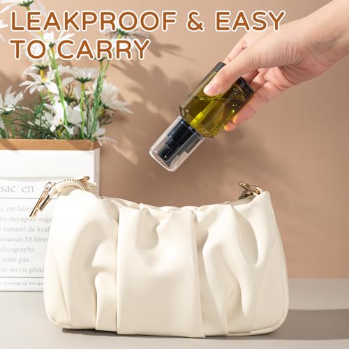 4 Pack 2oz Glass Pump Bottles Set for Toiletries, 2 Amber & 2 Green Pump Bottle Dispenser with Travel Pouch, Leak-Proof Mini Pumps Dispenser for Lotion, Serum, Oil - TSA Approved Travel Size Container4