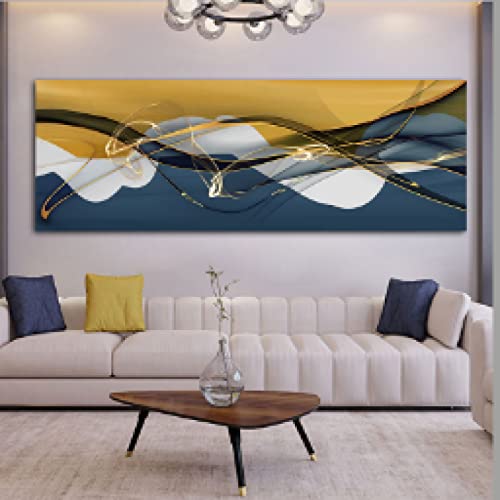 Toile abstraite colorée ruban doré 70x210cm poster mural salon