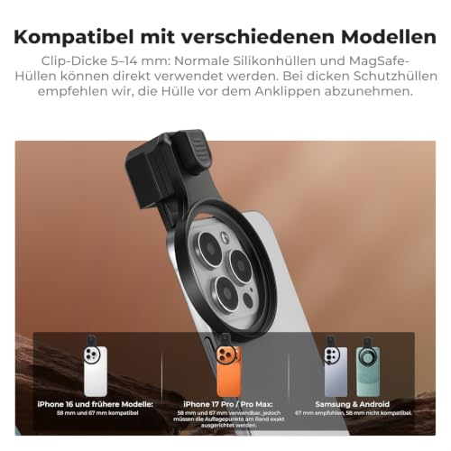 K&F CONCEPT ND100000 Sonnenfinsternis Handyfilter 58mm mit Universalclip – Ansicht 5