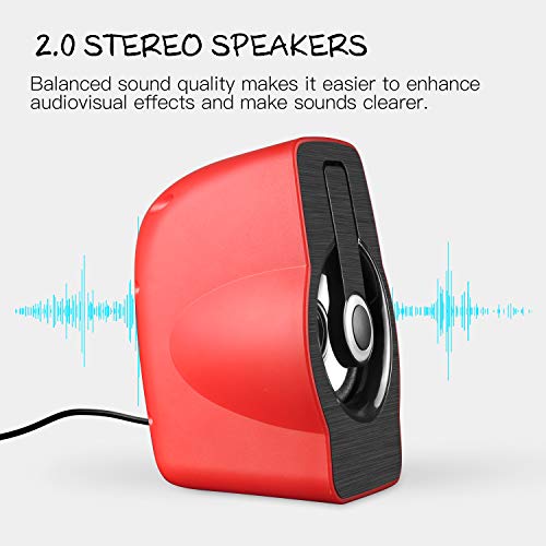 PC Computer Speakers, Reccazr SP2040 USB-Powered Multimedia Desktop Speaker with Stereo Sound Built-in 4 Diaphragms|Red (2070 RED) - Thumbnail 6